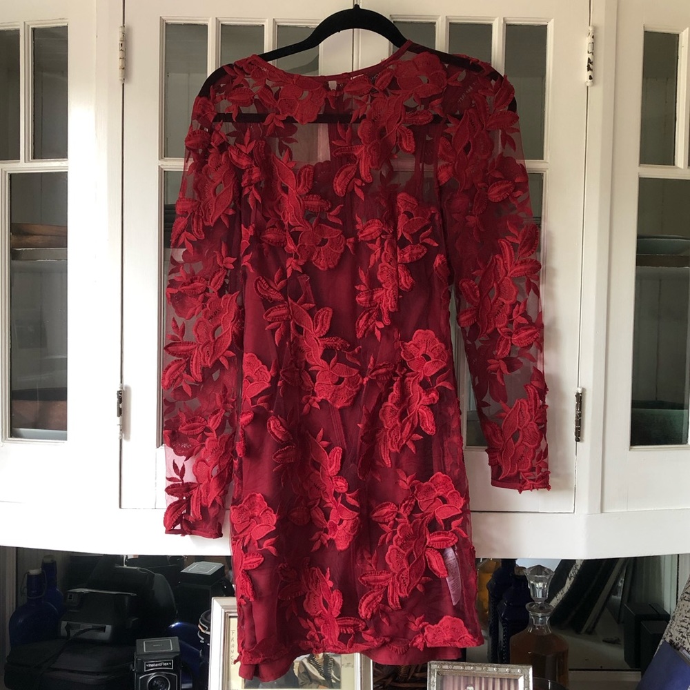 Red Embroidered Long Sleeved Dress from Topshop